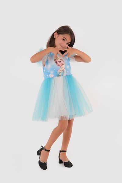 HMZ GOLD Elsa Printed Sleeve and Skirt Tulle Birthday, Special Day, Party, Wedding Dress