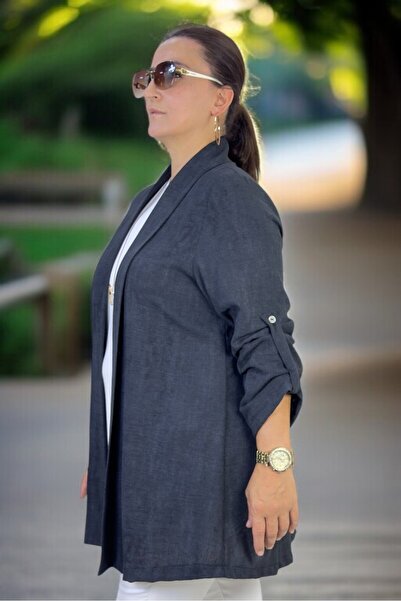 yagmurberen Short Sleeve Stone Cycling Collar Bluz Foldable Sleeve Shawl Collar Organic Linen Fabric Jacket Double Set