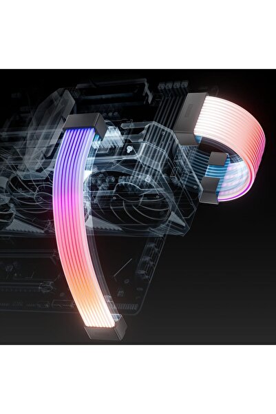 Asiahorse مجموعة غطاء كابل تمديد PSU ARGB، شريط LED RGB مضيء، عبوة من قطعتين لوحدة معالجة الرسومات واللوحة الأم
