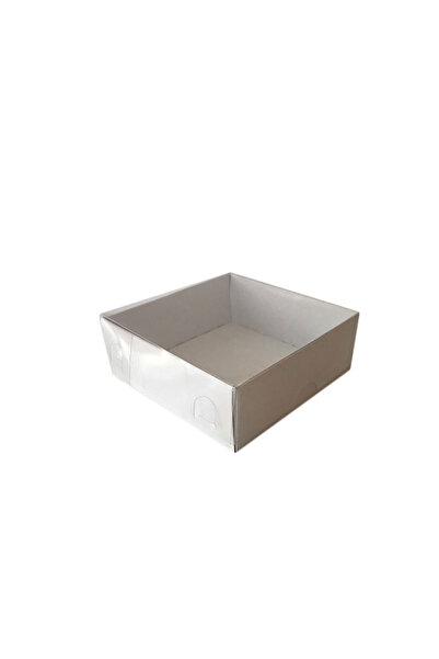 TT Tahtakale Toptancıları Acetate Lid Cardboard Box Solid Color 8X8X3 (50 Pieces) White