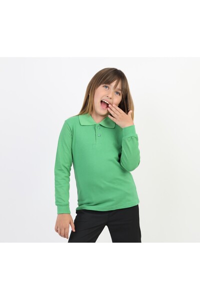 SLOBODA Unisex Green Long Sleeve Polo Neck T-Shirt - School T-Shirt