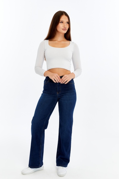 CHOS7N Women's High Waist Straight Leg Denim Jean – Dark Blue Comfortable Fit Casual Trousers
