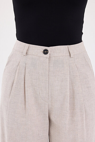 Rays Beige Pleated Palazzo Wide Leg Women's Trousers 4755A