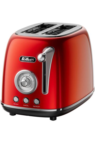 FELLER Germany, Retro Style 2-Slice Toaster, 815 W, Steel Body, Dust Cover, Foldable Bun Warmer, Def