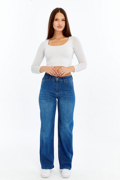 CHOS7N Women's High Waist Straight Leg Denim Jean – Medium Blue Relaxed Fit Casual Trousers
