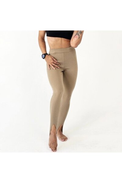FITINT Ribbed Usha Leggings with Under-Foot Strap Beige