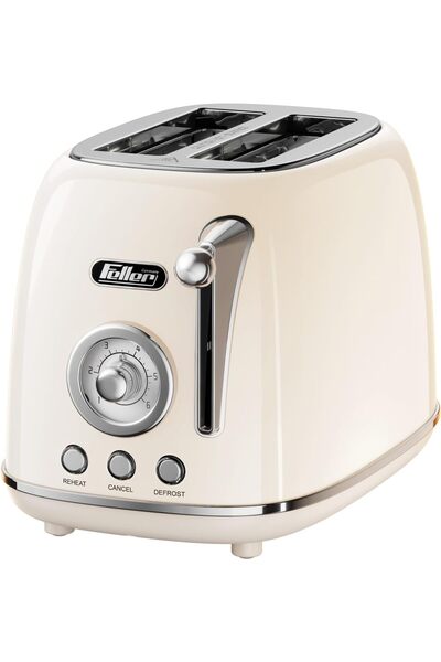 FELLER Germany, Retro Style 2-Slice Toaster, 815 W, Steel Body, Dust Cover & Foldable Bun Warmer, De