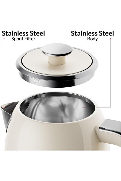 FELLER Germany, Retro Style 1.7L Kettle with Thermometer, 2200 W, Stainless Steel Body, STRIX Contro