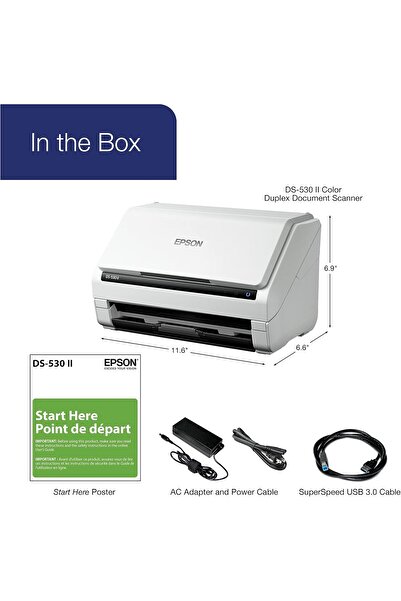 EPSON ماسح ضوئي مزدوج ملون DS-530 II - وحدة تغذية المستندات التلقائية للكمبيوتر الشخصي وماك