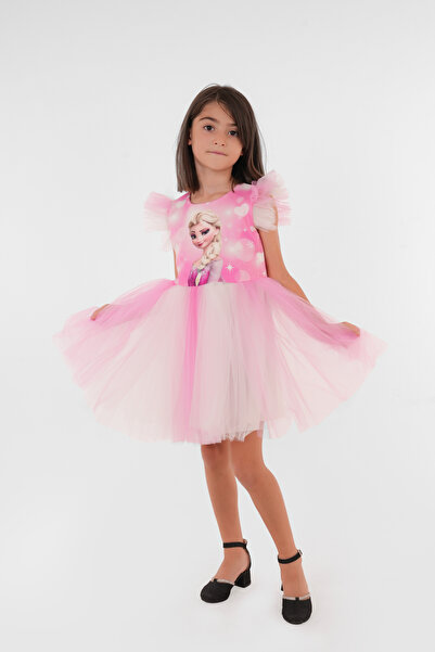 HMZ GOLD Elsa Baskılı Kolu Ve Eteği Tüllü Doğum Günü, Özel Gün, Parti, Düğün ...