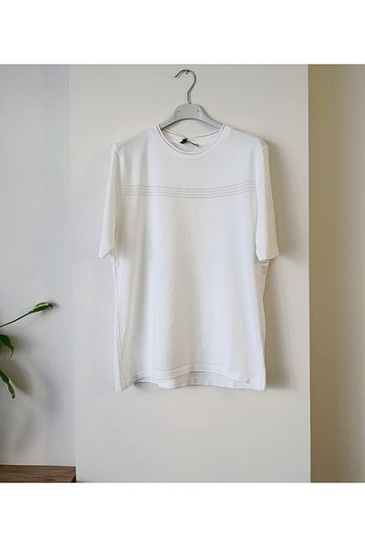 Butik Şans Jm Short Sleeve Stripe Tulle Detail Crew Neck Knitwear Blouse