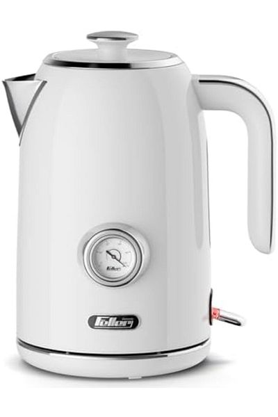 FELLER Germany, Retro Style 1.7L Kettle with Thermometer, 2200 W, Stainless Steel Body, STRIX Contro