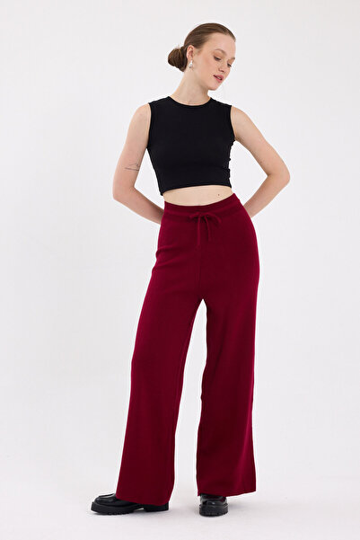 Rays Tricotaj cu talie înaltă burgundy Pantaloni Palazzo pentru damă 2251