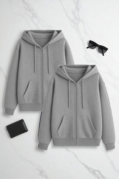 trendypassion Unisex Gray Zipper Hooded Sweatshirt 2-Piece Opportunity Pack