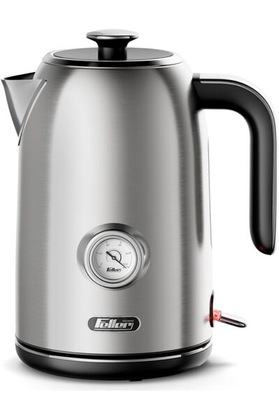 FELLER Germany, Retro Style 1.7L Kettle with Thermometer, 2200 W, Stainless Steel Body, STRIX Contro