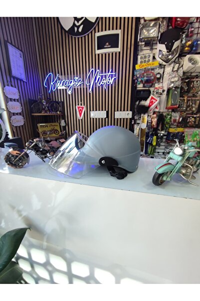 karagöz motor Motorsiklet Camlı Jokey Kask Gri