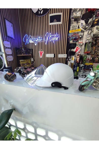 karagöz motor Motorsiklet Camlı Jokey Kask Beyaz