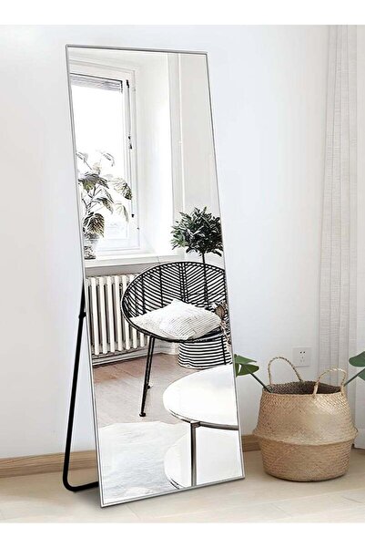 Taimi Large Mirror With Elegant Design 155x45cm-full Length Mirror With White Metal Frame And Back Stand