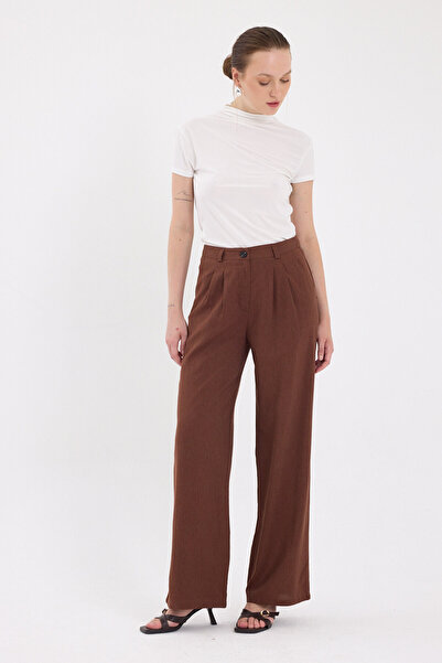 Rays Coffee Pleated Palazzo Wide Leg Women's Trousers 4755A