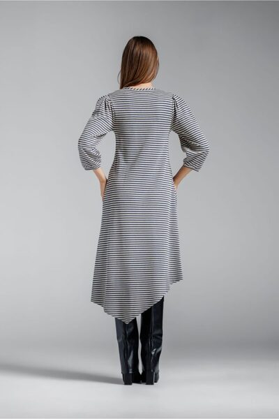 RVL Asymmetric gray striped dress