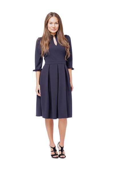 AD Fashion Elegant black midi dress with polka dots, with 3/4 sleeves AD Fashion