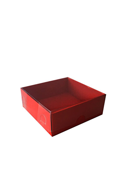 TT Tahtakale Toptancıları Acetate Lid Cardboard Box 10X10X3 cm (50 Pieces) Red