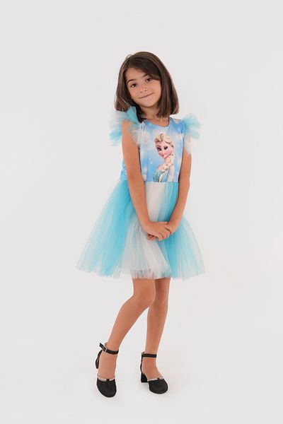 HMZ GOLD Elsa Printed Sleeve and Skirt Tulle Birthday, Special Day, Party, Wedding Dress