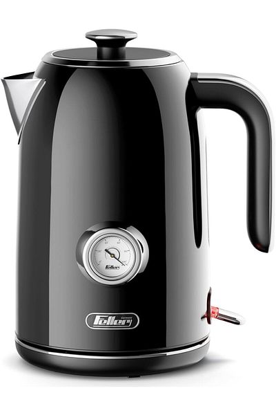 FELLER Germany, Retro Style 1.7L Kettle with Thermometer, 2200 W, Stainless Steel Body, STRIX Contro