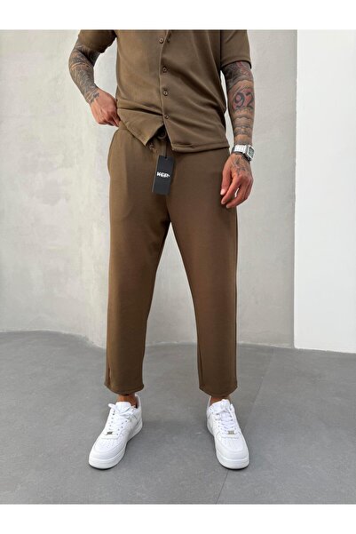 KağanKY Καφέ κοτλέ Boyfriend Παντελόνι
