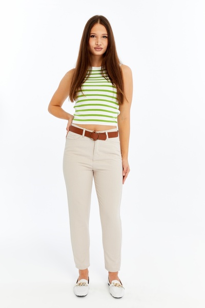 CHOS7N Women's High Waist Narrow Leg Cream Trousers – for Casual & Stylish Combinations