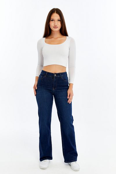CHOS7N Women's High Waist Straight Leg Denim Jean – Dark Blue Comfortable Fit Casual Trousers