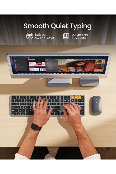 ProtoArc Backlit Bluetooth Keyboard and Mouse for Mac KM100-A, Full-Size, Rechargeable, Space Gray