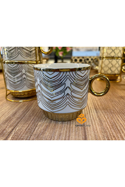 ÇEYİZCİ ÇARŞI ARADIĞIN HERŞEY TEK TIKLA 4 Kişilik Porselen Fincan Takımı – Metal Standlı Şık Kahve & Çay Seti