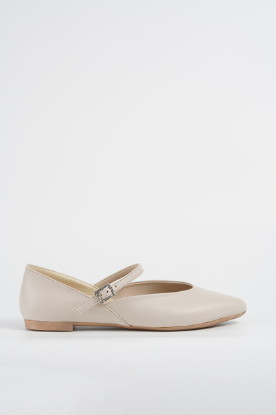 Beyond Women's Beige Leather Buckle Single Strap Ballerina Shoes Byndglr01