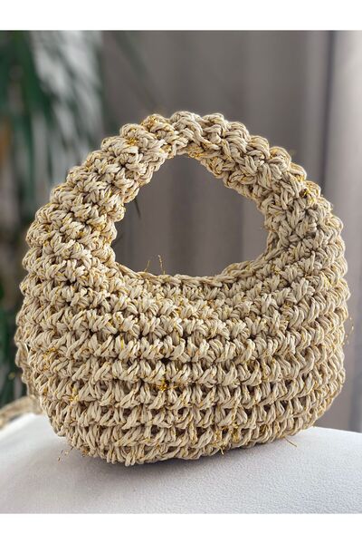 ARTTMACRAME Mini geantă tote lucrată manual – Sfoară de hârtie / Culoare natu...