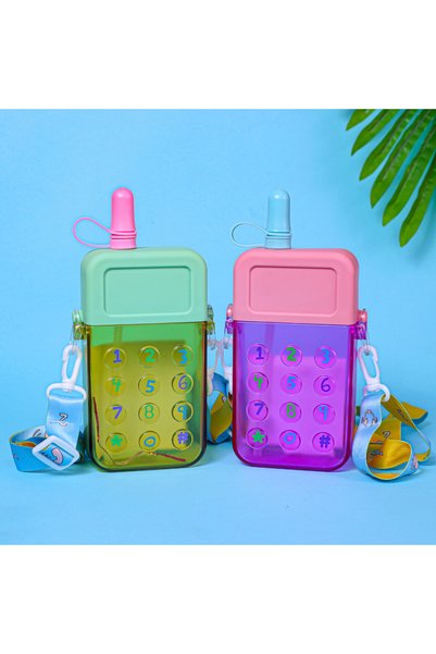 EVİST Evist- Phone Model - Colorful Mica Crystal Water Bottle with Straw & Screw Cap & Hanger 300ml