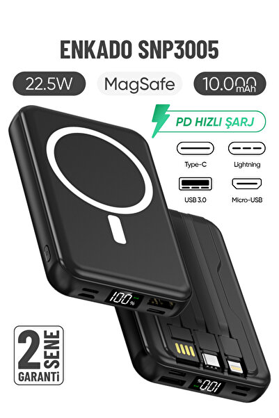 Enkado 10.000 Mah Kablosuz Hızlı Şarjlı MagSafe Powerbank LED Ekranlı Dahili ...