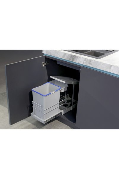 Genel Markalar P9154 Teleskopi̇k Rayli Çöp Kovasi 16+1lt Gri̇