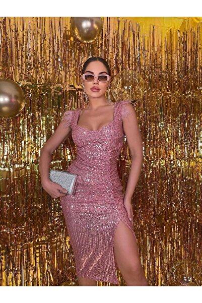 Pinella Butik KHLOE Midi Elbise 2009 - Pudra