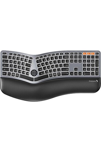 ProtoArc Backlit Bluetooth Ergonomic Keyboard, EK01 Plus Full Size Wireless Split Keyboard with Dual