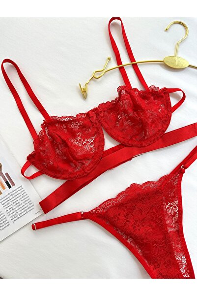 kiari Lace Underwire Uncovered Balconette Bra Thong Underwear Set