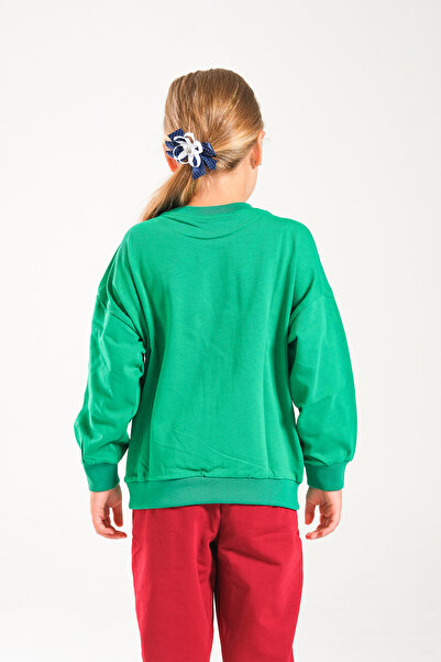 Classio Kids Girl's 100% Cotton Owersize Sweat and Lycra Two Thread Grass Detail Pants Set