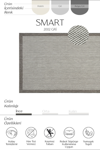 Cool Halı Smart Gri Krem Mutfak Halısı Makinada Yıkanabilir Kaymaz Tabanlı Leke Tutmayan İnce Mutfak Kilimi