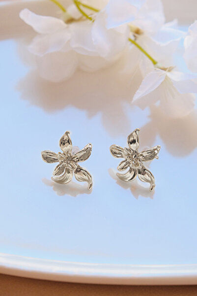 AURRARİ Silver Ayrık Yapraklı Çiçek Küpe
