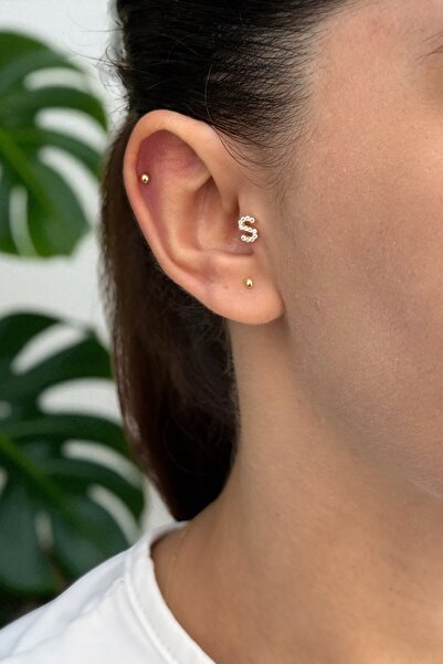 Utku Kuyumculuk 14 AYAR TAŞLI S HARFİ TRAGUS VE HELİX KÜPE