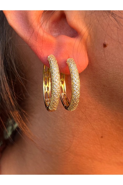 Rhinestone Ring Earrings Gold Plated Stainless Steel Elegant Women Jewelry 316L