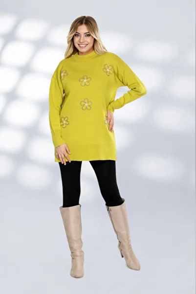 NEWCO Floral Stone Embroidered Long Sleeve Knitwear Tunic Elegant and Comfortable Suitable for Casual Combinations