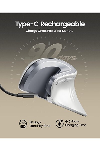 ProtoArc Ergonomic Mouse, EM11 NL Wireless Vertical Mouse, Ergo Mouse with Multi-Device, USB-C Recha