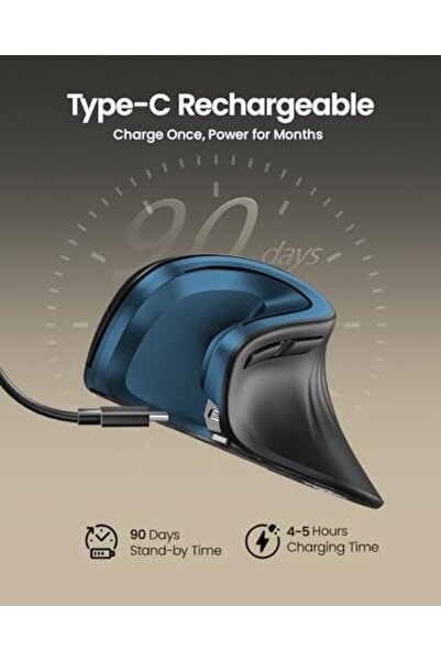 ProtoArc Ergonomic Mouse, EM11 NL Wireless Vertical Mouse, Ergo Multi-Device Mouse, USB-C Rechargeab