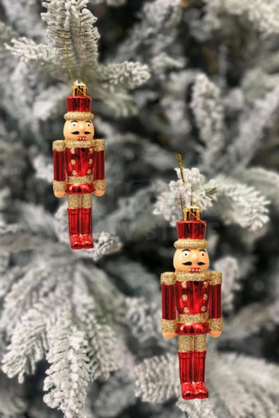Yenigeldi 4 Pieces Nutcracker Christmas Tree Ornament – Red Glittery and Shin...